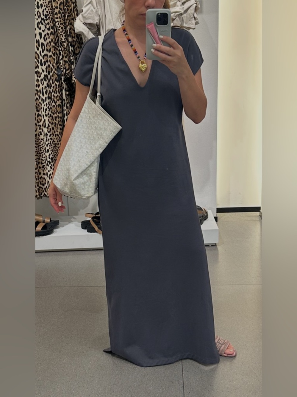 Zara Slate V-Neck Cap Sleeve Maxi Dress